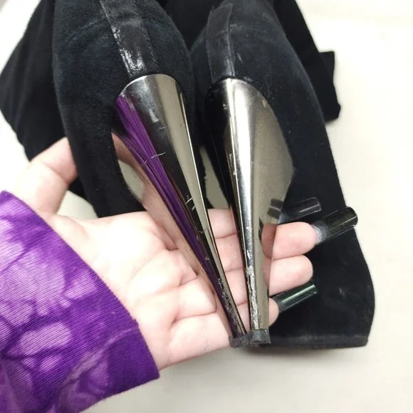 Giuseppe Zanotti Womens Boots OTK Black Suede Leather Thigh High Heel Shoe 40 10 - Picture 11 of 15